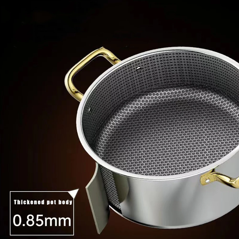 Casserole en acier inoxydable de 24 cm, revêtement antiadhésif alvéolé, avec couvercle, compatible avec les plaques à induction et à gaz.