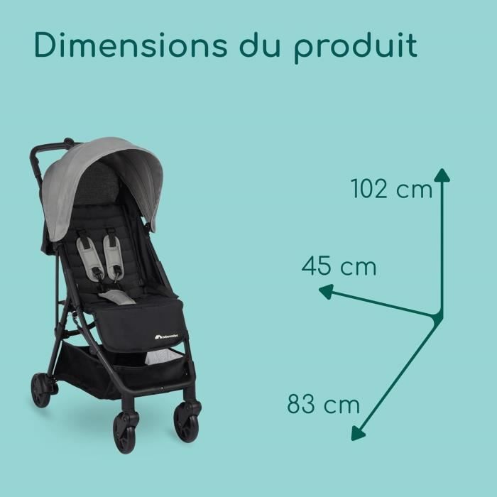 BEBECONFORT Poussette canne ultra compacte TEENY 3D,  4 roues, De la naissance à 4 ans environ (22kg), Tinted gray