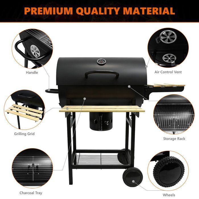 Barbecue a carbone SunJas con 2 ripiani e termometro per barbecue - 100x63,5x95 cm, perfetto per giardino, patio e campeggio