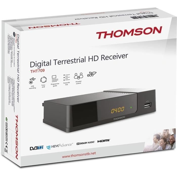 Decoder televisivo digitale terrestre THOMSON THT 709 Full HD DVB-T2 - Compatibile con HEVC265 - Ricevitore/sintonizzatore TV con funzione di registrazione (HDMI, SCART,