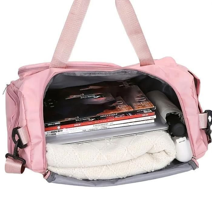 Bolso tote de poliéster con forro Oxford, bolso de viaje plegable grande con compartimento para zapatos, azul.