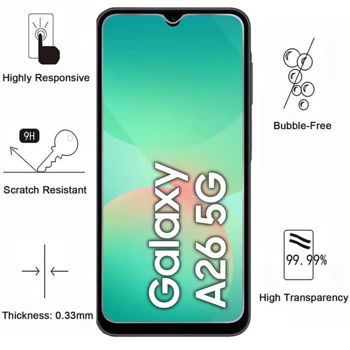 2er-Pack Displayschutzfolien aus gehärtetem Glas für SAMSUNG GALAXY A26 5G + 2 Ultra HD-Schutzfolien aus gehärtetem Glas für die Rückkamera, 9H kratzfest