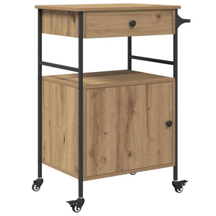 Cărucior de bucătărie VIDAXL din stejar 56 x 43 x 89,5 cm - cărucior cu roți (2 frâne)