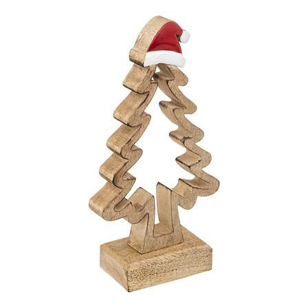 Figurka CHOINKA Z CZAPKĄ MIKOŁAJA 21 cm drewno mango