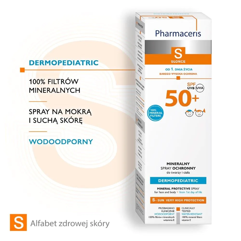 Pharmaceris S Dermopediatric Mineralny spray ochronny do twarzy i ciała SPF50+