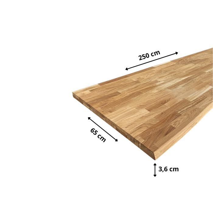 Solid oak worktop with natural oiled edge, 250 x 65 cm, 36 mm thick