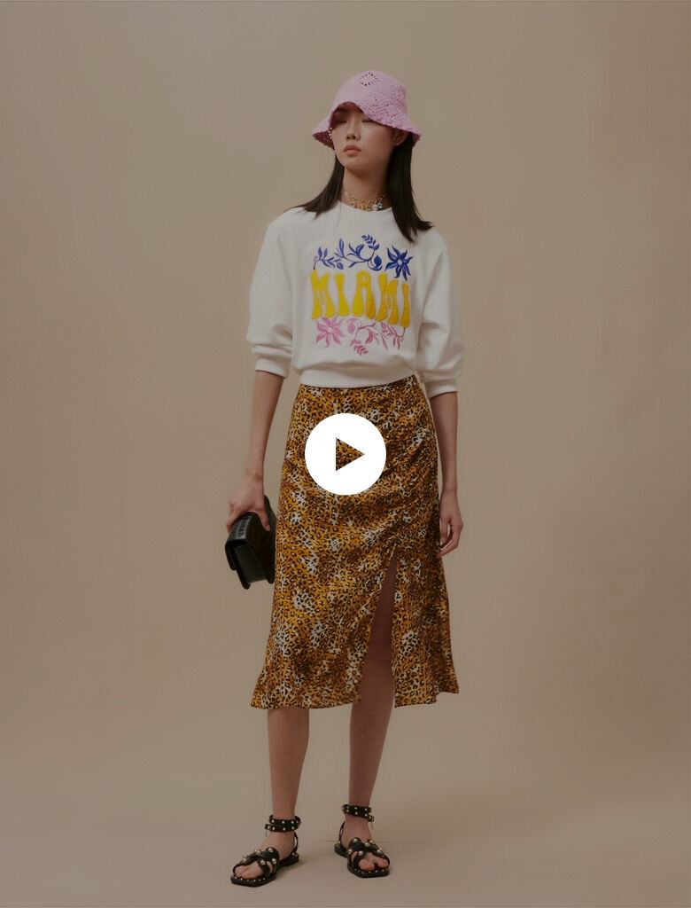 Falda midi con estampado de leopardo-Léopard beige