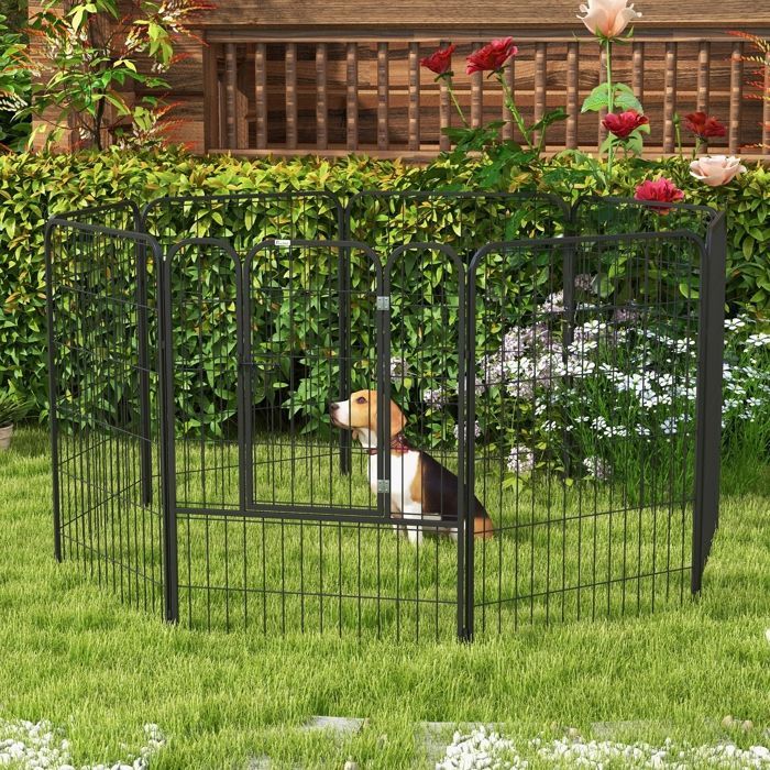 Parque de lujo PawHut - Estructura modular de acero con revestimiento epoxi y puerta con cerradura para perros, conejos y roedores - Acero - 80x100cm - Negro
