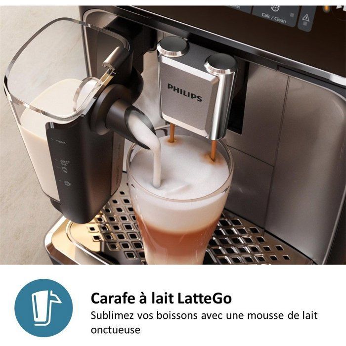 Machine à café Expresso broyeur - PHILIPS - EP2339/40 - Série 2300 - LatteGo - 4 recettes - Broyeur céramique - Noir panthère