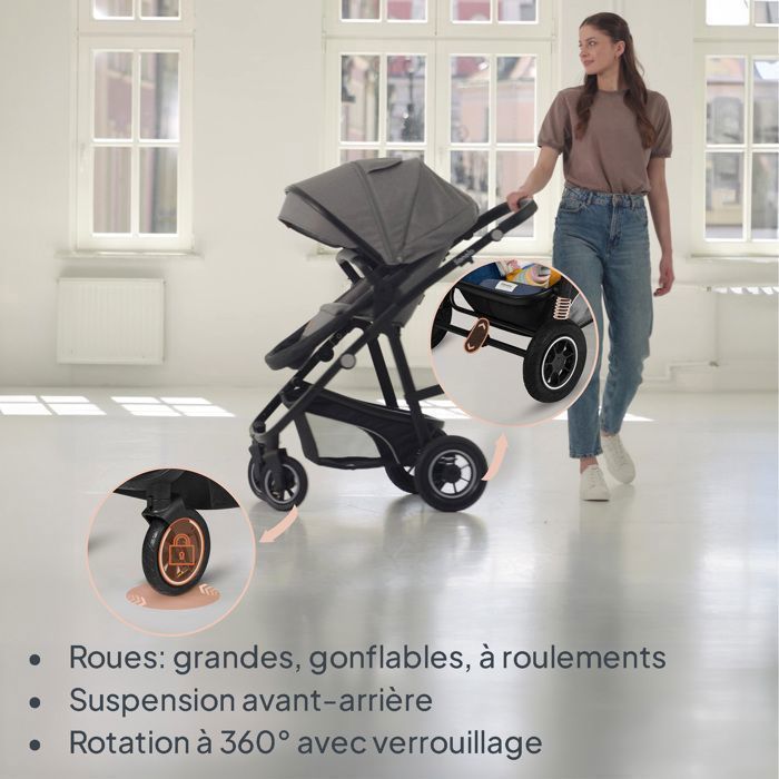 LIONELO Bianka 3-in-1 Stroller - Up to 22 kg - Stroller, Carrycot, Car Seat, Bag and Accessories - Grey