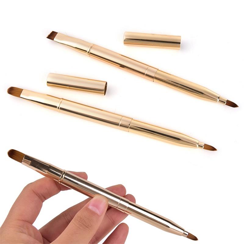 Pinceau rétractable doré pour les lèvres, les yeux, le fard à paupières et le fond de teint, à double tête. Outil de maquillage.