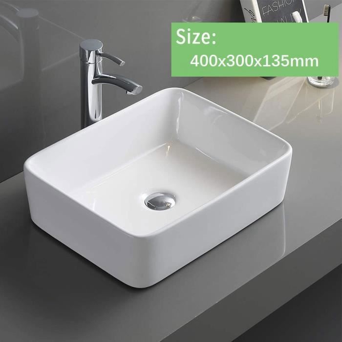 Lavabo rectangular moderno de cerámica, lavabo de baño, lavabo blanco, 400x300x135 mm