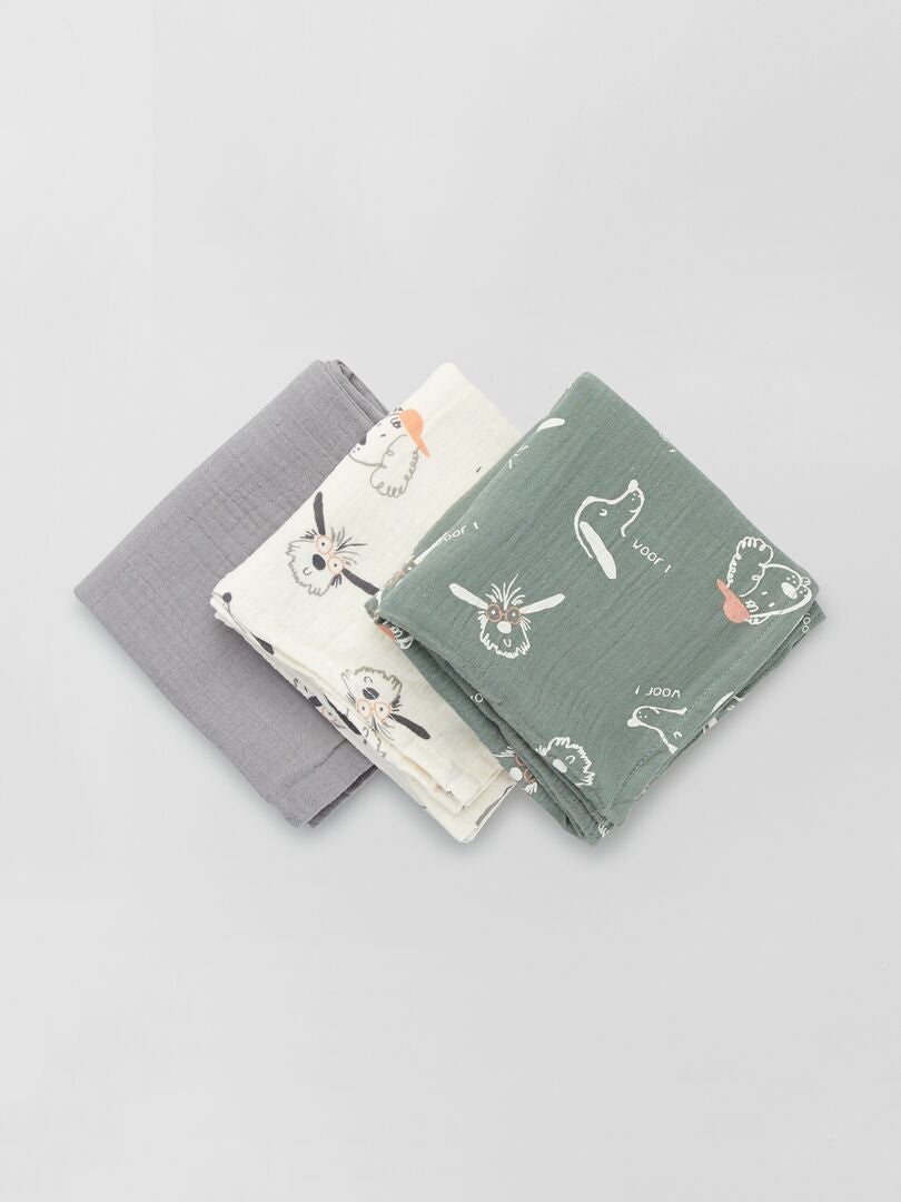Set van 3 katoenen gaasdekens - WIT