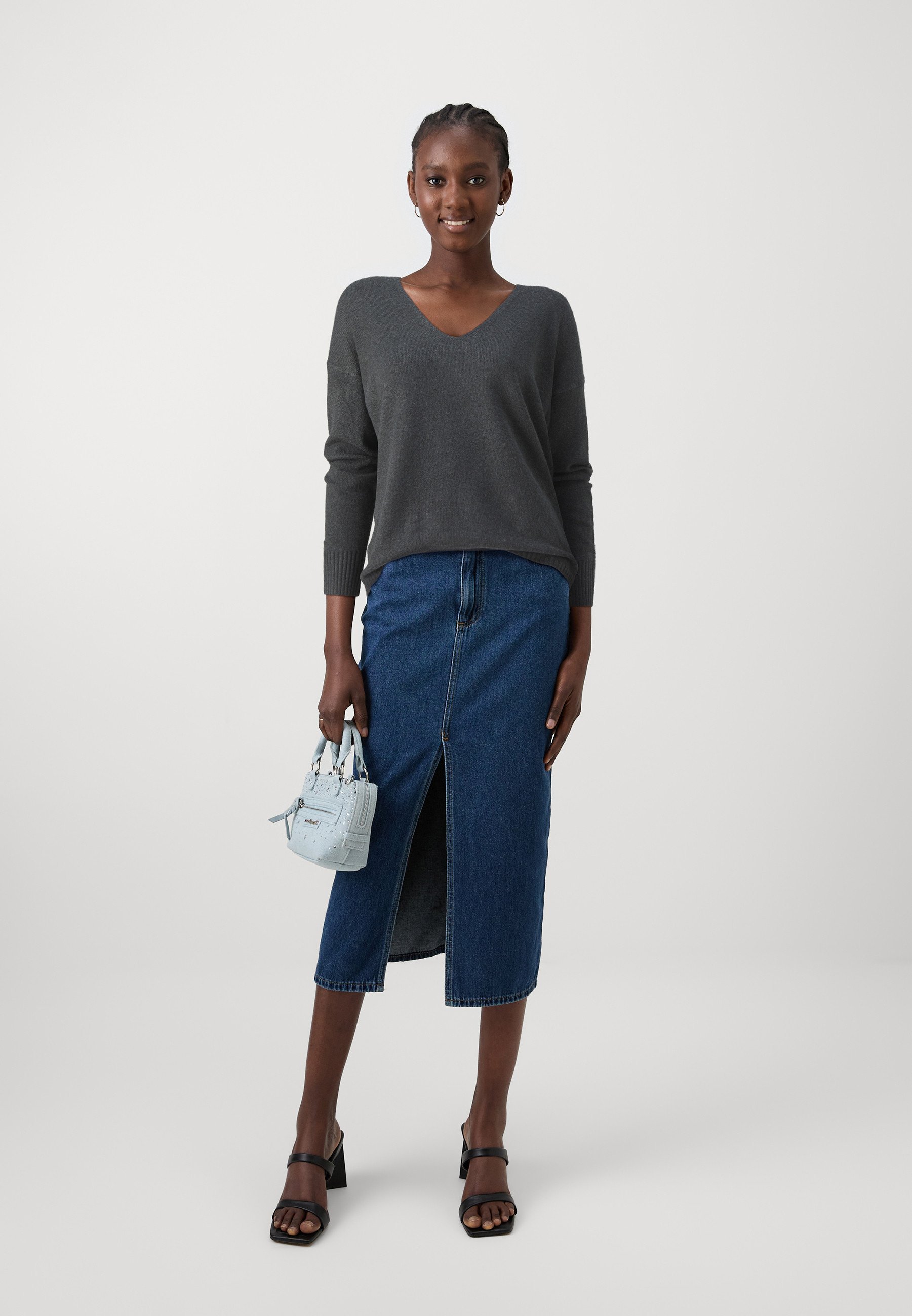 UNIQUEMENT SUR LRICA LIFE - Pull à manches longues et col en V - gris foncé
