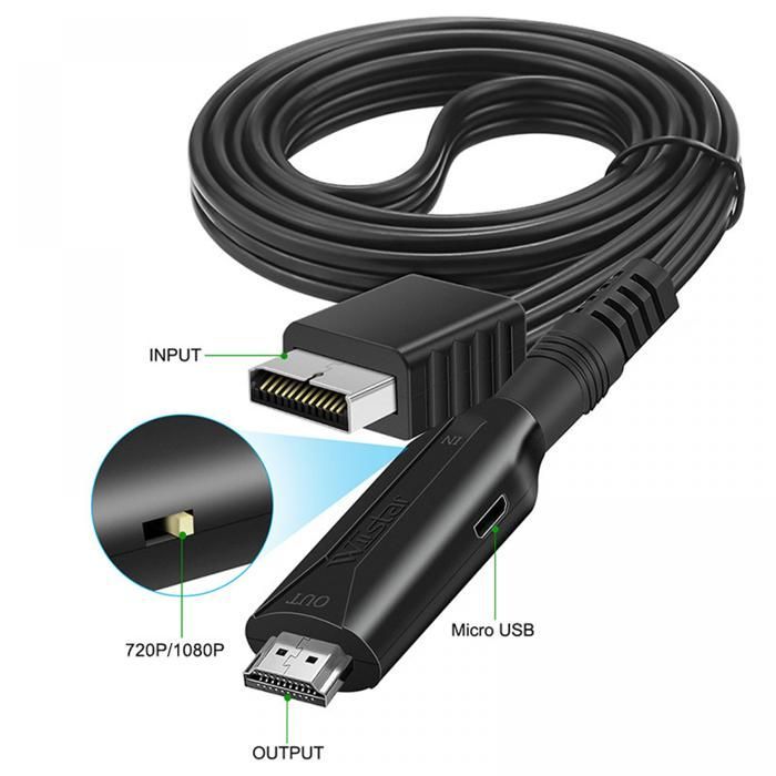 Conversor PS2 para HDMI 720p/1080p 60Hz, Adaptador com Cabo de 1m, Fonte de Alimentação USB, Plug and Play para PlayStation 2