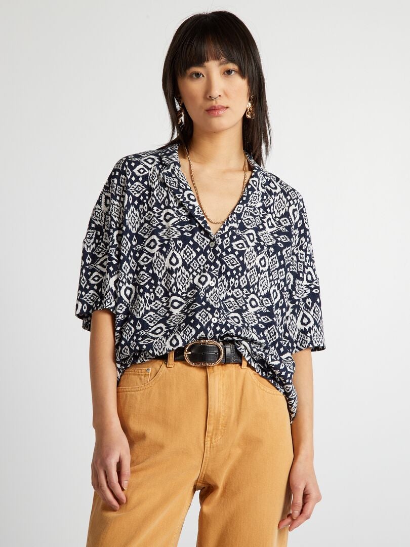 Crêpe blouse met korte mouwen - BLAUW