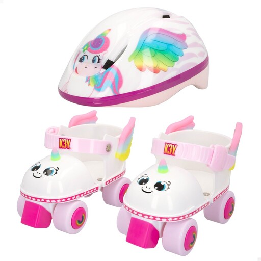 Kit de Patins de Rodas e Capacete K3yriders Unicórnio de 4 Rodas