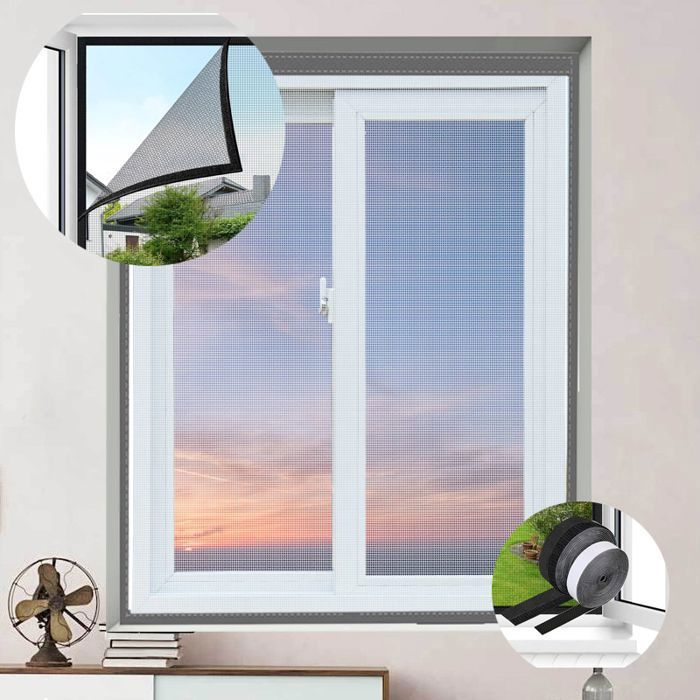2 mosquiteras para ventana de 130x150cm, color gris, desmontables con tira adhesiva, de fácil instalación, diseñadas para ventanas.