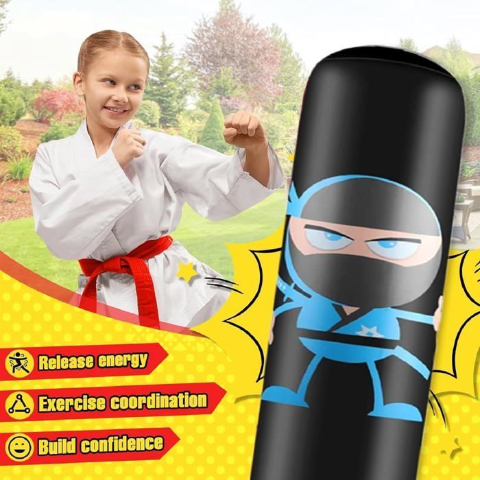 Punching Bag with Boxing Gloves, 160cm Children's Boxing Bag for Karate, Taekwondo, Punching Bag, Gift for Boys and Girls Ages 5-12, Black