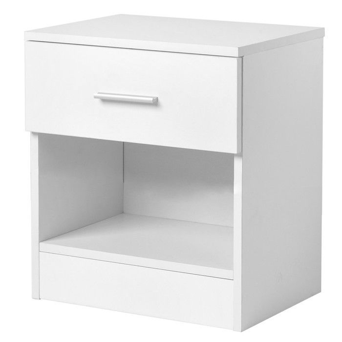 Mesita de noche, cómoda de dormitorio con 1 cajón, apta para salón o dormitorio, 39 x 29 x 41 cm, blanca.