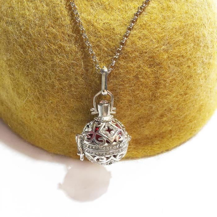 Bola de embarazo, diseño de cielo estrellado brillante, collar de cadena de plata con 3 campanillas de colores (rojo-azul-plata) YYV