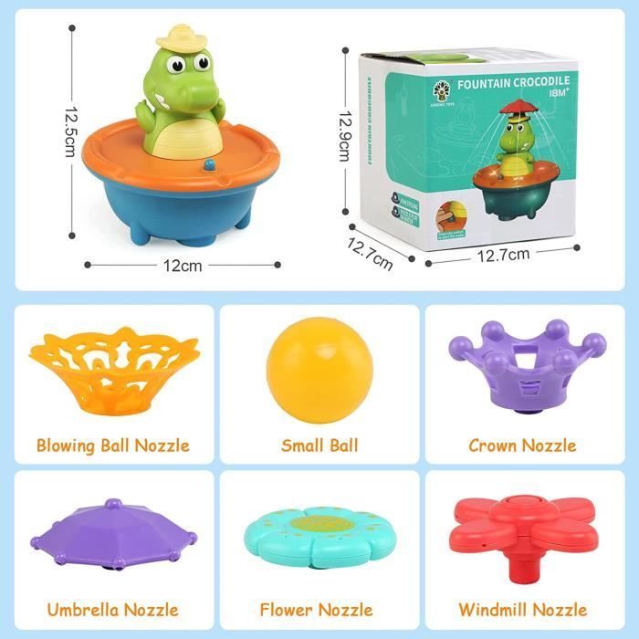 Juguete de baño - Cocodrilo - Juguete acuático con luz - Juguete para bañera de bebé con rociador de 5 modos