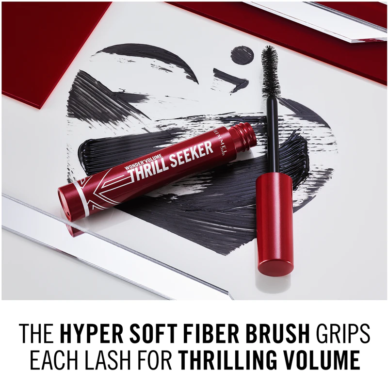 Máscara Rimmel WonderVolume Thrill Seeker que curva e dá volume aos cílios.