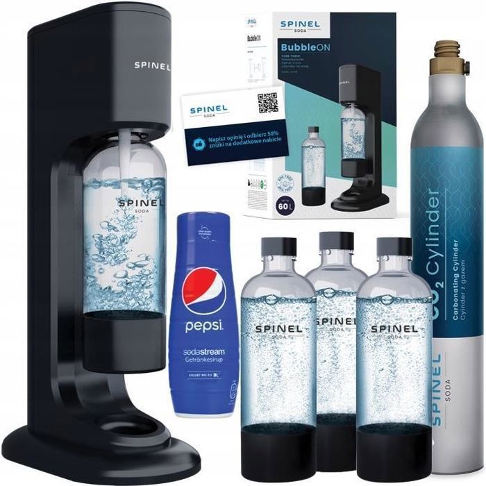 Soda Maker - Spinel Soda - BubbleON - 3 x 1L Bottles - Pepsi Syrup - CO2 Refill Included