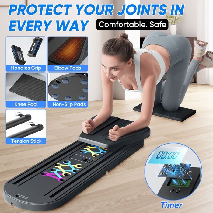 Tavola Pilates 6 in 1 per esercizi addominali, con contatore, pieghevole, auto-rimbalzo, Pilates Reformer, viola