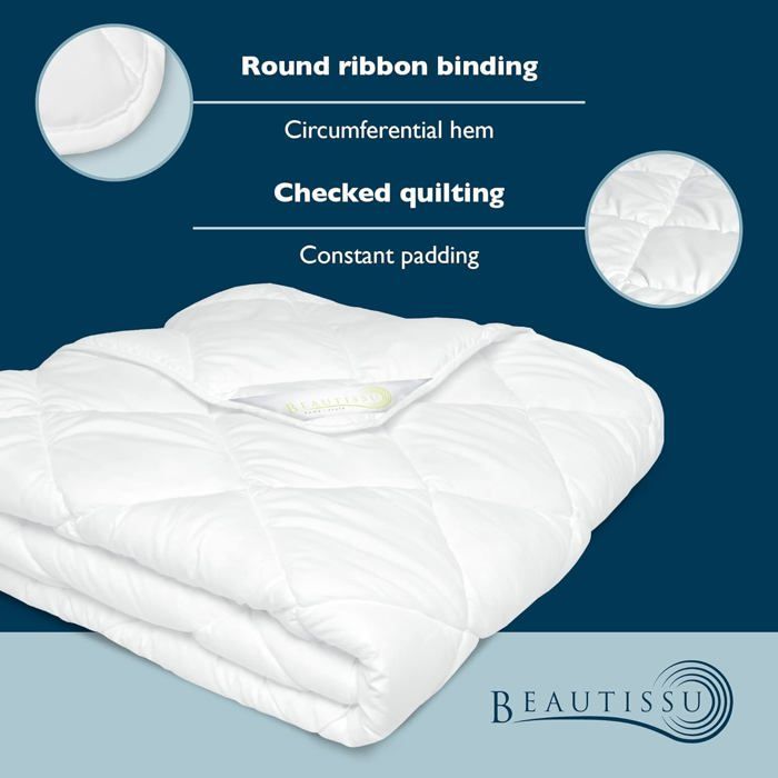Beautissu Couette Légère 4 Saisons 240 x 260 cm Blanc – Lit 2 Personnes Lavable 60° Douce & Confortable Anti-Acariens – BeauNuit MD