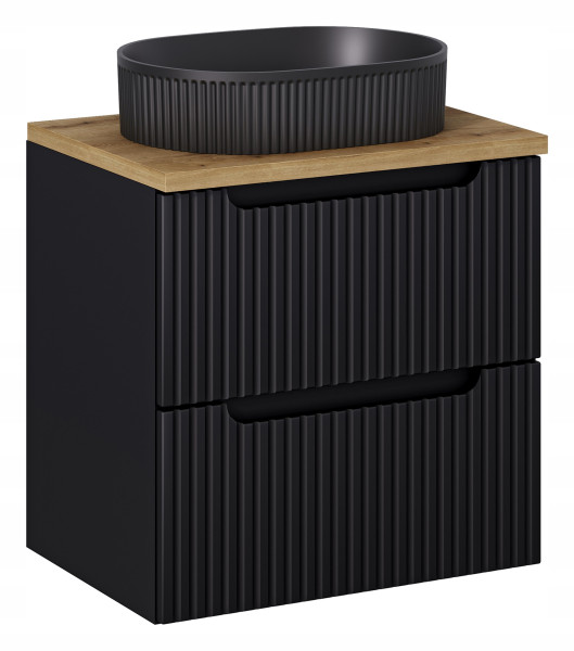 Szafka Z Umywalką 60 cm BLAT DĄB Szuflady Ryfle NOVA BLACK