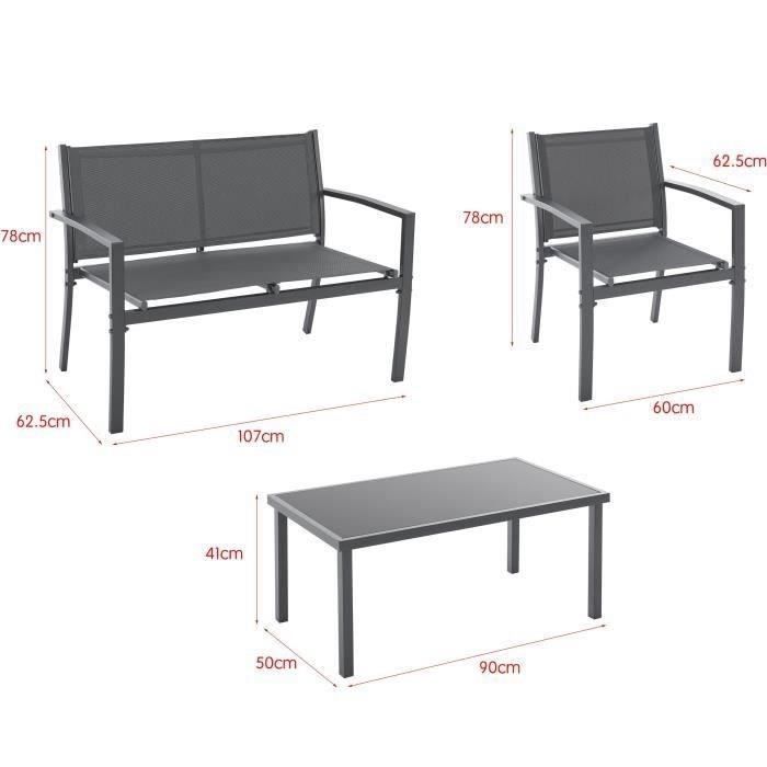 Set di mobili da giardino CEBU - Struttura in acciaio - 4 posti - Grigio