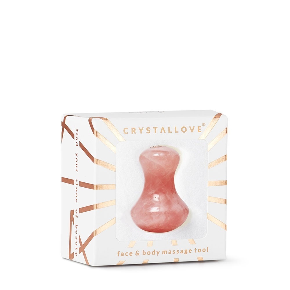 Crystallove masážny prístroj na tvár s ružovým kremeňom a hubou Gua Sha - 1 kus