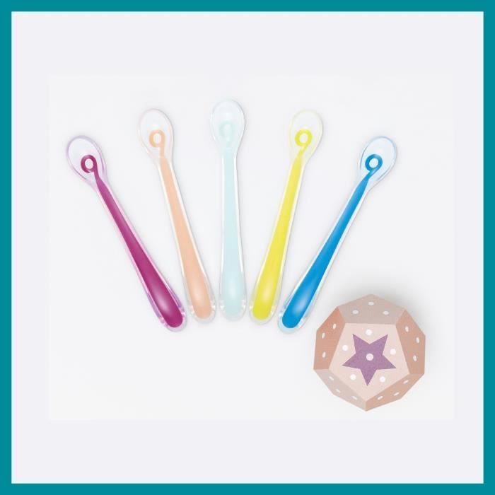BABYMOOV Set van 5 babylepels voor baby's, ergonomisch siliconen, vaatwasmachinebestendig, BPA-vrij, meerkleurig