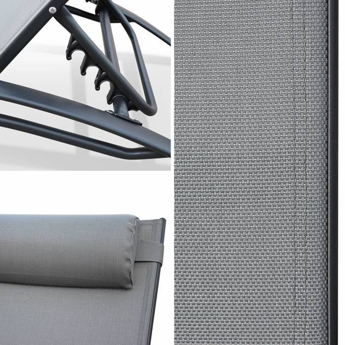 Conjunto de tumbonas Louisa de aluminio antracita (2 sillas) - Aluminio y Textilene