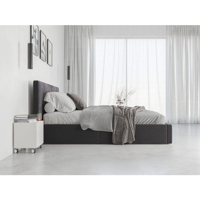 Gestoffeerd tweepersoonsbed - Interbeds - Hilton - 120x200 - Opbergvak - Lattenbodem - Metalen frame - Hoofdbord - Grafietkleurige stof