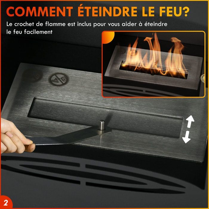 Chimenea de bioetanol independiente - HOMCOM - con depósito de 1,2 L - cubre de 20 a 25 m² - 39 x 26 x 54 cm - negra