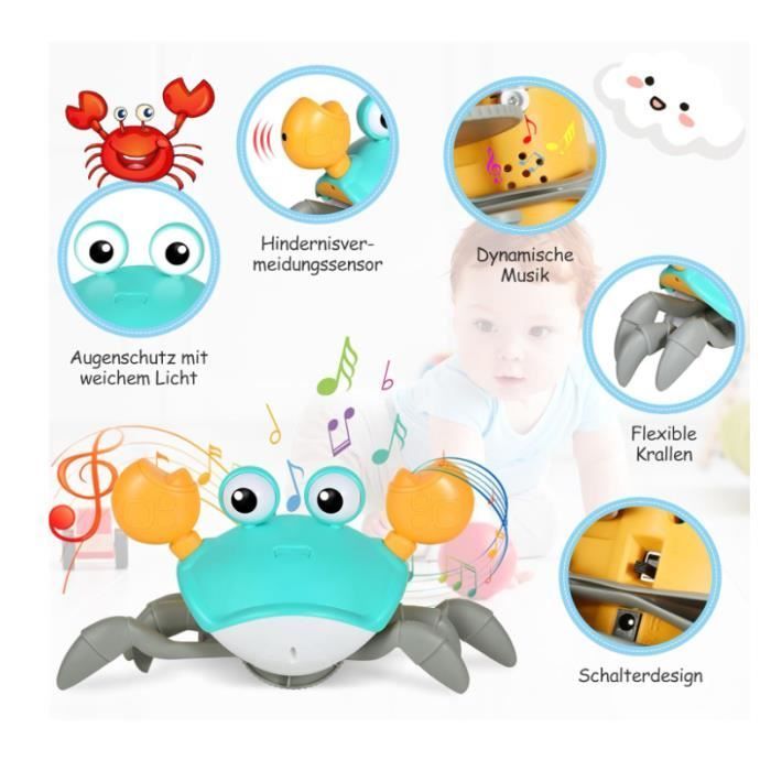 Jouet Musical Bébé - Crabe Qui Marche - Rechargeable par USB - Vitesse Variable - 9 Mois et Plus