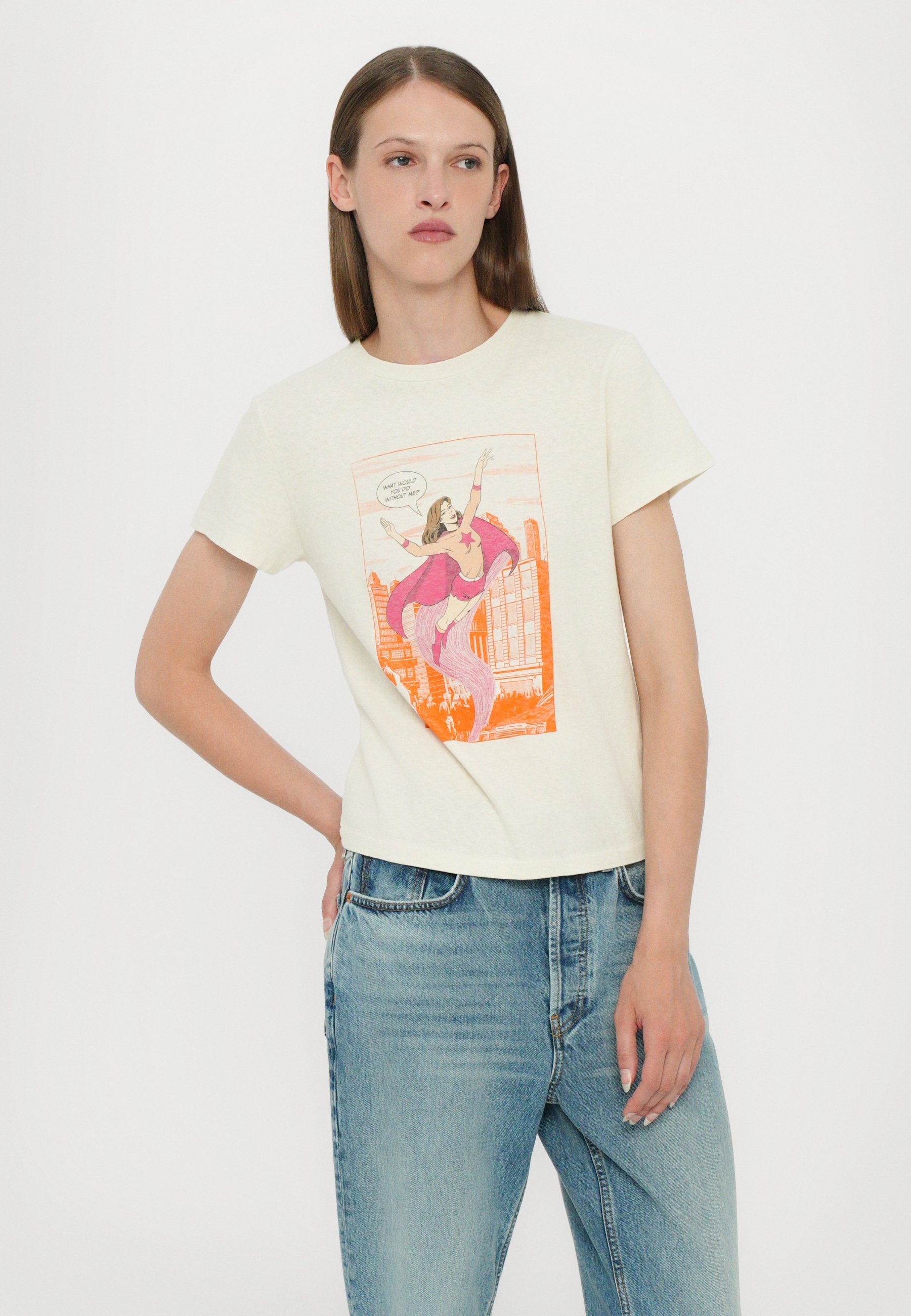 RE/DONE CLASSIC TEE SUPERHELD - Bedrucktes T-Shirt - Vintage Weiß