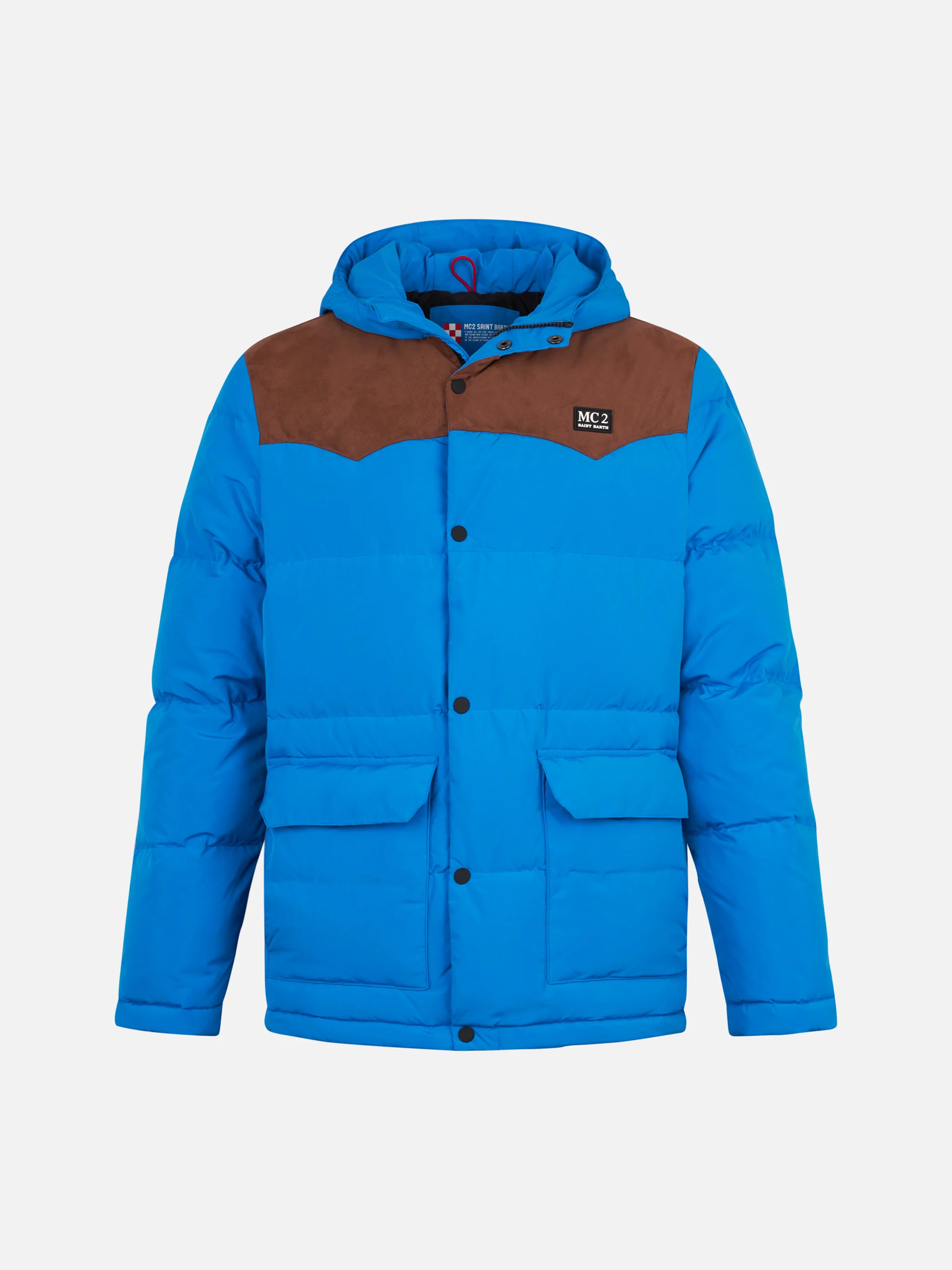 Blauwe donsjas voor heren met capuchon