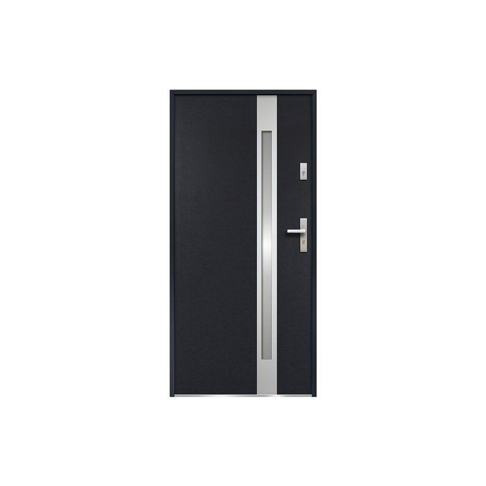 Porte d'entrée en acier vitrée avec inox H207 x L100 cm - verre dépoli - anthracite - épaisseur 55 mm - poussant gauche - BRAGA