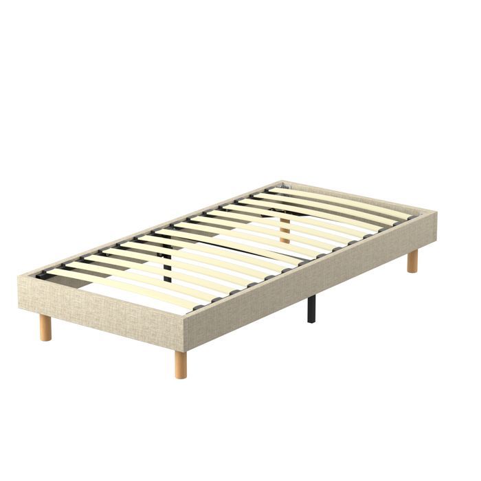 Base de cama tapizada, 90x190cm, robusta y cómoda. Cama de 90*190cm, 1x14 listones, 6 patas, altura del armazón 29cm, beige.