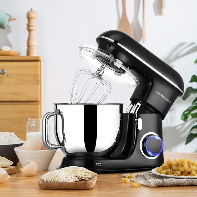 uhomepro 7,5 QT staande mixer voor de keuken, 6+0+P-snelheden, kantelbare kop, 660W deegmixer, elektrische keukenmixer voor thuis en commercieel gebruik met deeghaak, klopper, eiergarde, spatel, vaatwasmachinebestendig