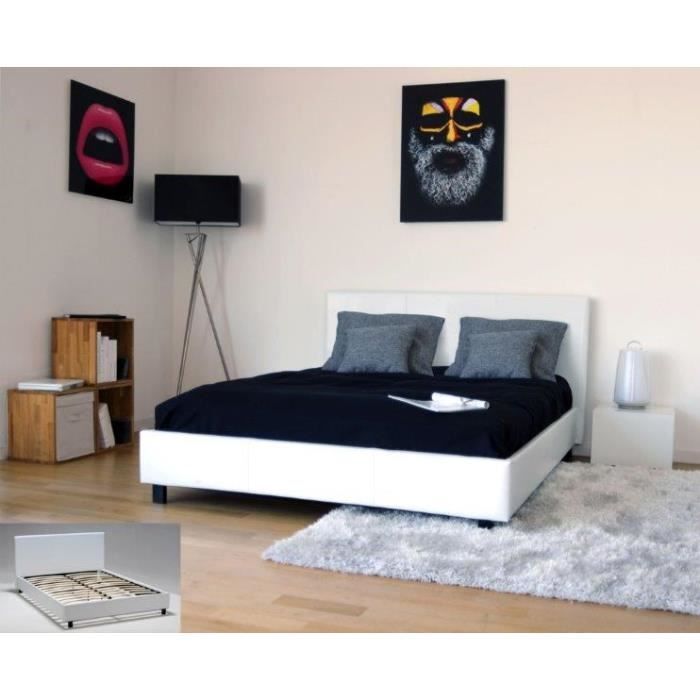 Cama adulta ATLANTA de 140x190 cm, color blanco - Se entrega desmontada - con base de láminas multicapa