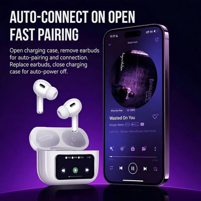 Bluetooth Sport Headphones with ANC, LED Touchscreen, 24H Battery Life, IPX5 Waterproof, Drop-Resistant, Stereo Bass, iOS/Android Compatible, White