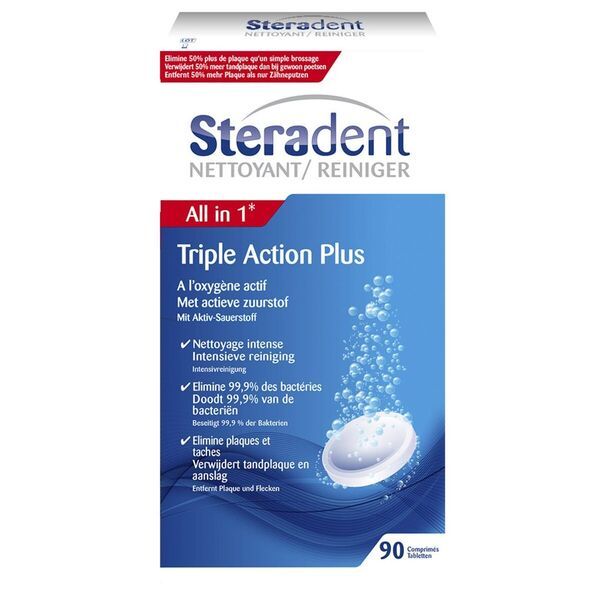 Čistiace tablety Steradent Triple Action Plus<br>Zdravotnícka pomôcka - 90 kusov