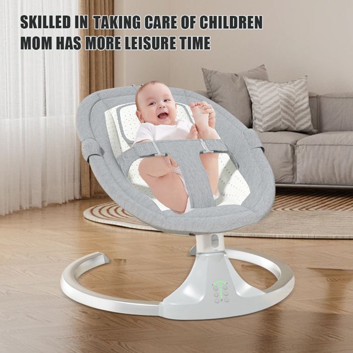 Electric baby swing, 3 adjustable speeds, remote control, Bluetooth, smart timer, rocking chair, grey