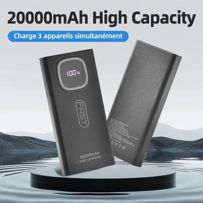 Bateria externa, Power Bank de 22,5 W e 20000 mAh, bateria portátil com entrada e saída USB-C, carregamento rápido PD3.0 e QC4.0, preta.