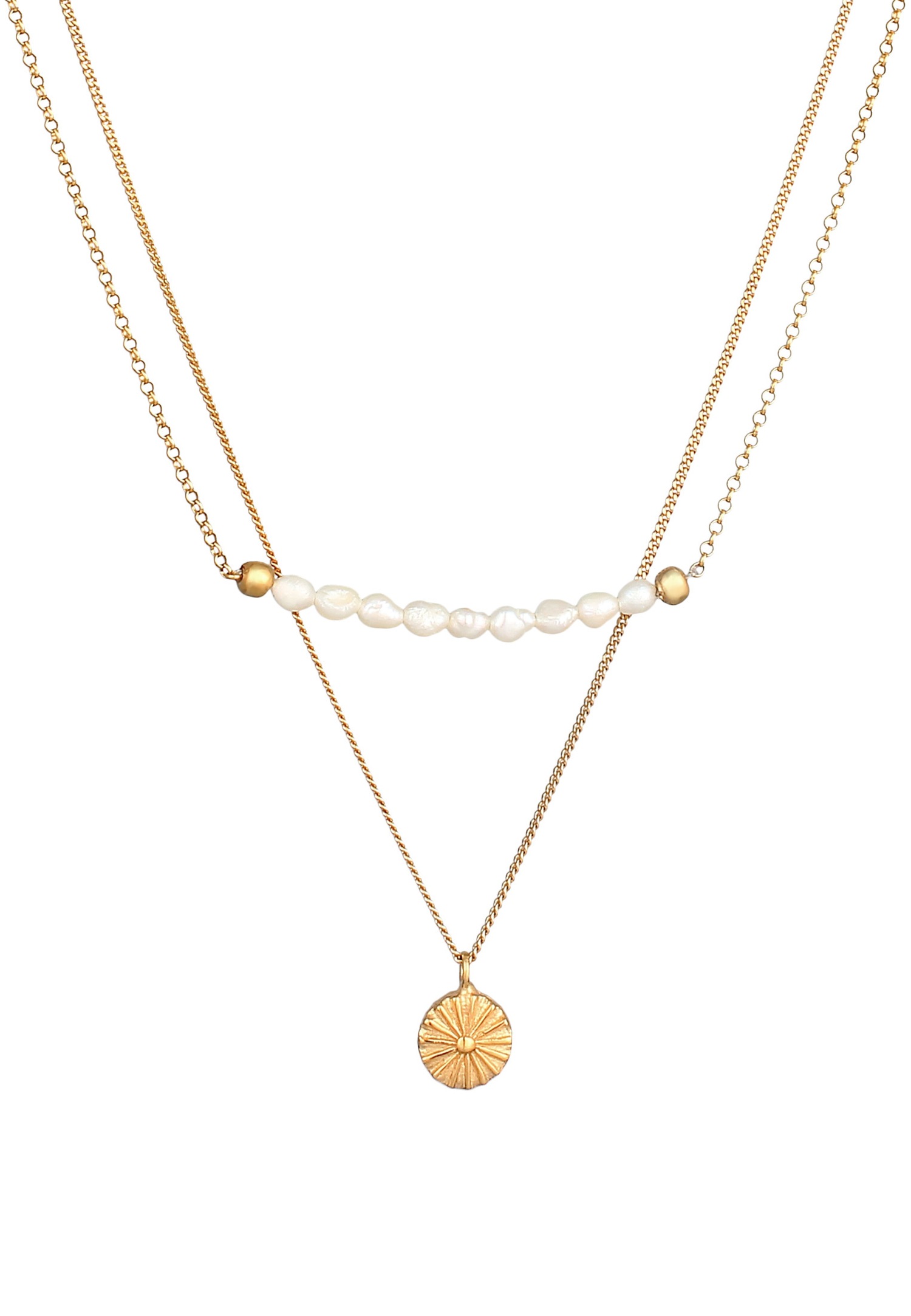 Elli PREMIUM Elli PREMIUM Collier Femmes Couches monnaie boho avec perles de culture d'eau douce en argent sterling 925