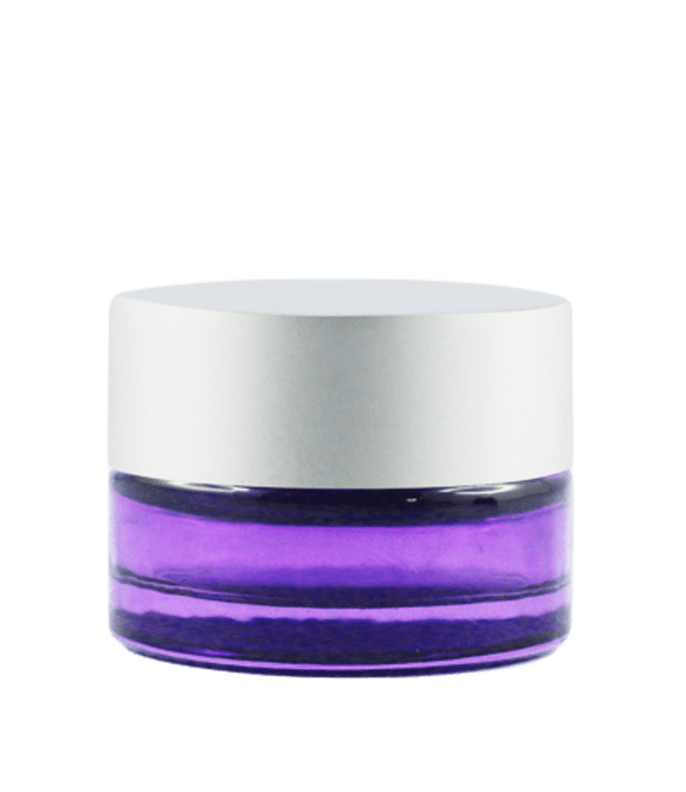 Pot verre violet 5 ml avec capot argent mat